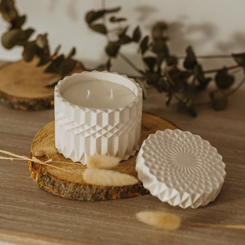 Geo -White stone candle holder - Choose your scent